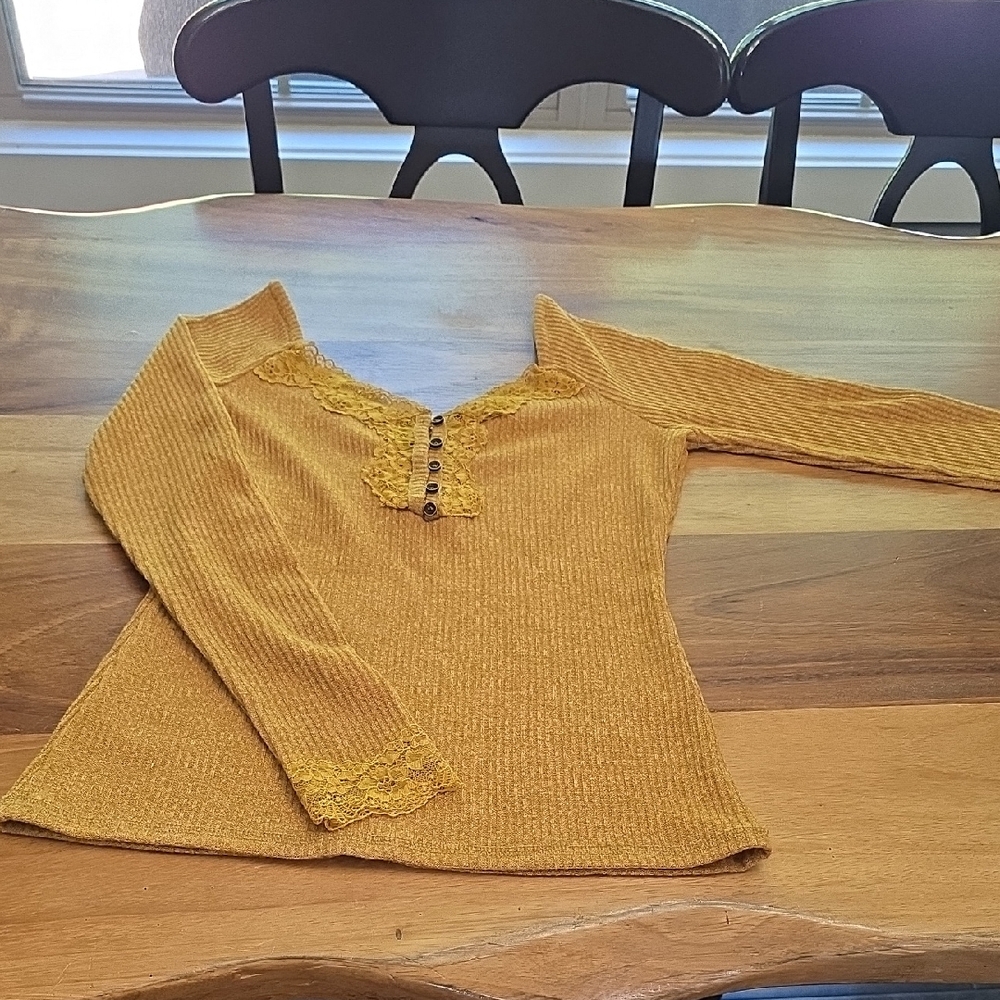 Papermoon Mustard Yellow Ribbed Blouse